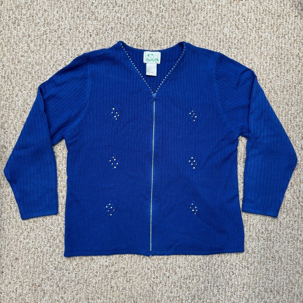 Bright Quacker Factory Womens Size M Blue Sparkle Diamond Full Zip Jacket Long S